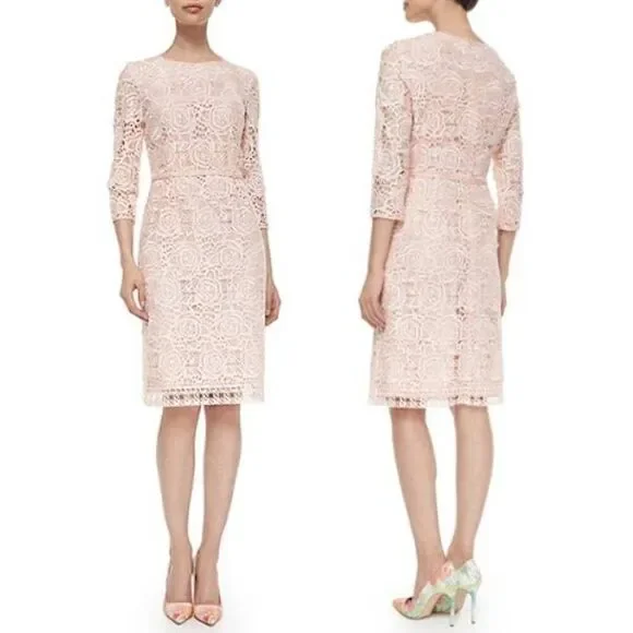 Escada Allover Rose Checked SwissLace Sheath Dress in Light GlossPink